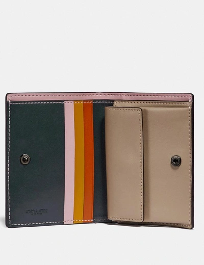 Shop Coach Small Snap Wallet With Colorblock Interior In Pewter/pine Green Multi