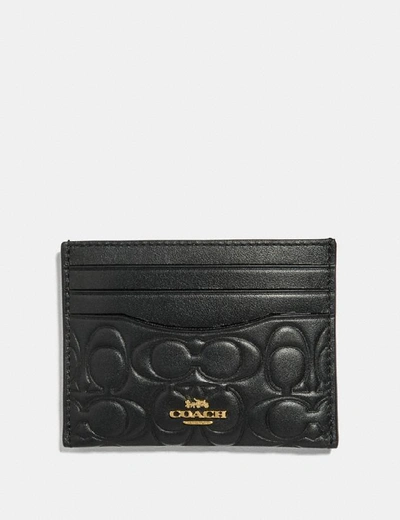 Shop Coach Card Case In Signature Leather In Black/gold