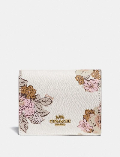 Shop Coach Small Snap Wallet With Floral Bouquet Print In Brass/chalk