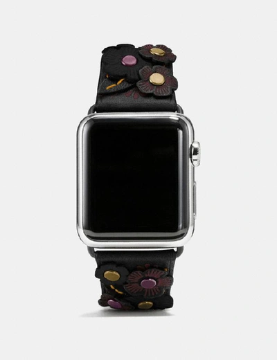 Shop Coach Apple Watch® Strap With Tea Rose, 38mm In Black