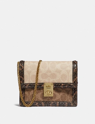 Shop Coach Hutton Belt Bag In Blocked Signature Canvas With Snakeskin Detail In B4/tan Sand