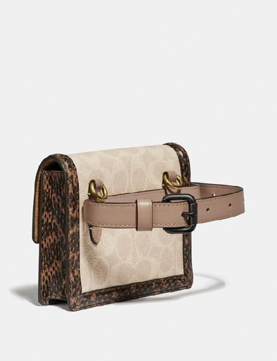 Shop Coach Hutton Belt Bag In Blocked Signature Canvas With Snakeskin Detail In B4/tan Sand