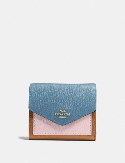 Shop Coach Small Wallet In Colorblock - Women's In Brass/pacific Blue Multi