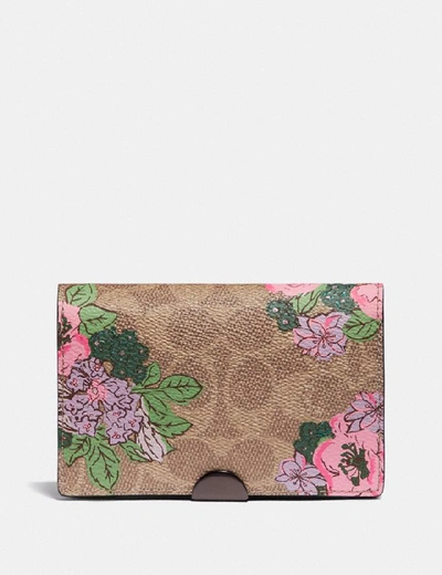 Shop Coach Dreamer Card Case In Signature Canvas With Blossom Print - Women's In Pewter/tan Print