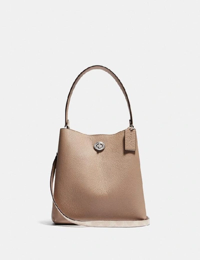 Shop Coach Charlie Bucket Bag 21 In Blocked Signature Canvas In Light Nickel/sand Taupe