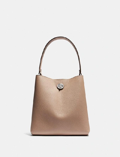 Shop Coach Charlie Bucket Bag 21 In Blocked Signature Canvas In Light Nickel/sand Taupe