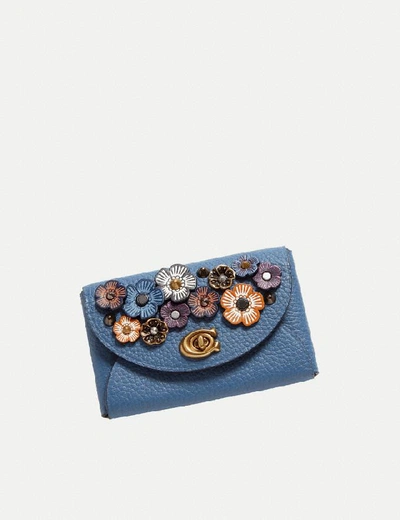 Shop Coach Complimentary Turnlock Card Case With Tea Rose Applique - Women's In Brass/midnight Navy Multi