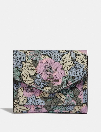 Shop Coach Small Wallet With Heritage Floral Print - Women's In Pewter/soft Lilac Multi