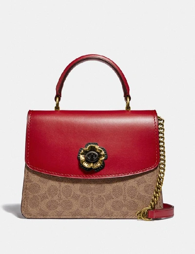 Shop Coach Parker Top Handle In Signature Canvas In B4/tan Red Apple