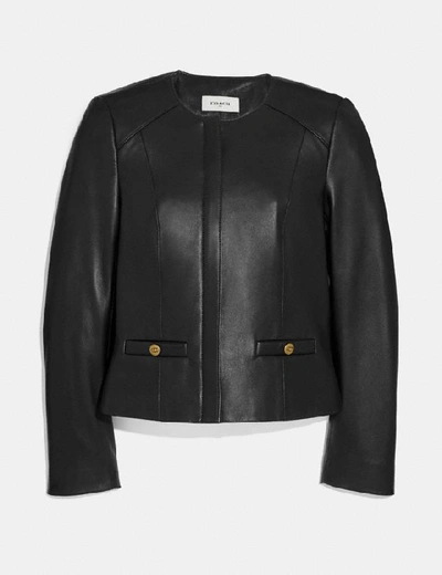 Shop Coach Tailored Leather Jacket In Black