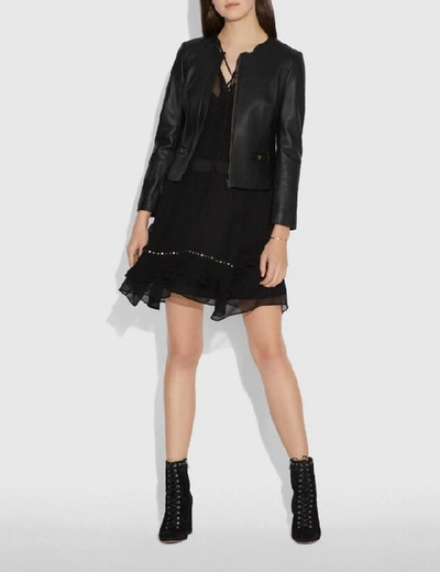 Shop Coach Tailored Leather Jacket In Black