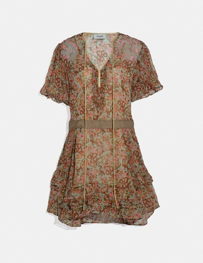 Shop Coach Retro Floral Print Dress - Women's In Brown/pink