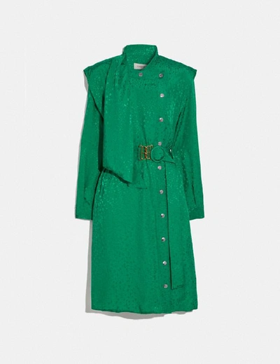 Shop Coach Architectural Drape Belted Dress In Green