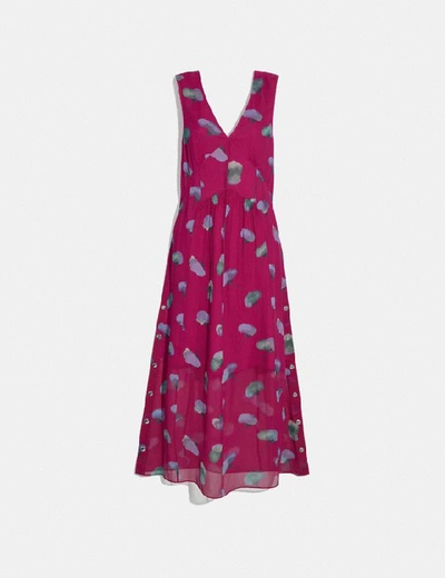 Shop Coach Sleeveless Floral V-neck Dress In Pink