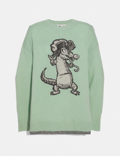 Shop Coach Disney X  Crocodile Oversized Intarsia Sweater In Mint