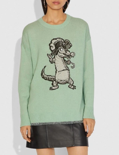 Shop Coach Disney X  Crocodile Oversized Intarsia Sweater In Mint