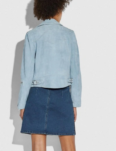 Shop Coach Suede Biker Jacket In Pale Blue