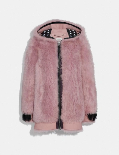 Shop Coach Rexy Shearling Hoodie In Mauve