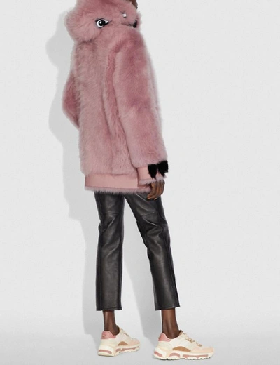 Shop Coach Rexy Shearling Hoodie In Mauve