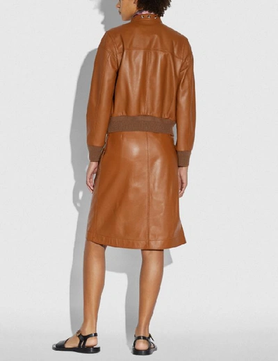 Shop Coach Leather Bomber Jacket In Neutral