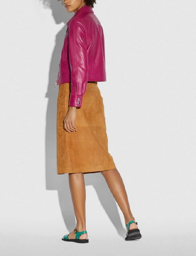 Coach Cropped Leather Blouson In Pink - Size 02 In Color