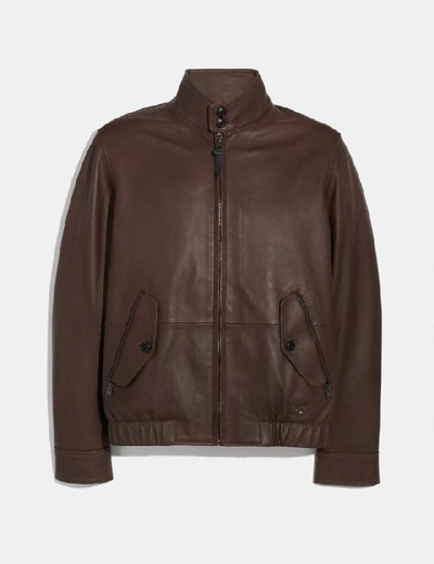 Shop Coach Leather Jacket In Espresso