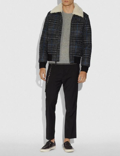 Shop Coach Shearling Bomber Jacket In Color<lsn_delimiter>dark Grey Plaid