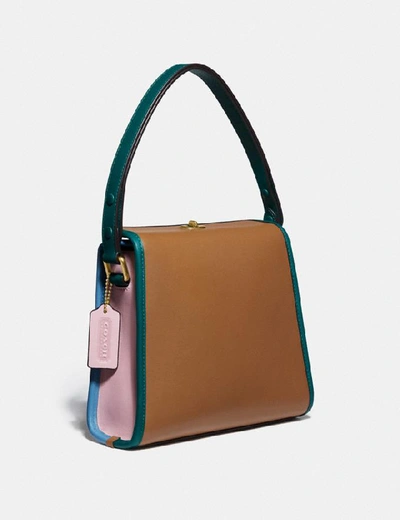 Shop Coach Turnlock Shoulder Bag In Colorblock In B4/lt Saddle Pne Grn