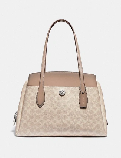 Shop Coach Lora Carryall In Signature Canvas In Light Nickel/sand Taupe