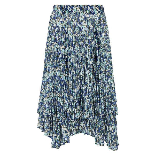 blue floral pleated skirt