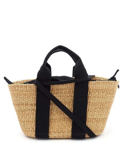 Shop Muu George Woven Straw And Cotton Tote Bag In Black