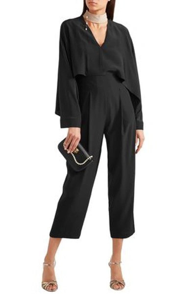 Shop Fendi Draped Silk Crepe De Chine Jumpsuit In Black
