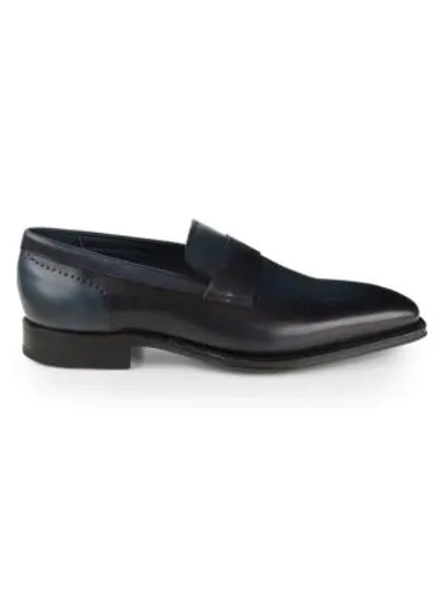 Shop Sutor Mantellassi Men's Albizi Two-tone Leather Loafers In Night Blue