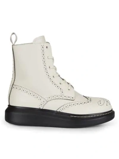 Shop Alexander Mcqueen Leather Platform Combat Boots In White