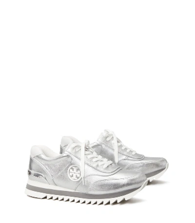 Tory Burch Sawtooth Metallic Sneaker In Silver/snow White | ModeSens
