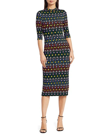 Shop Alice And Olivia Delora Printed Mockneck Dress In Multi Dot