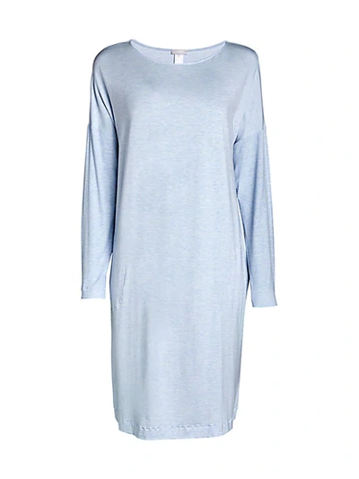 Shop Hanro Long-sleeve Sleep Gown In Clean Blue