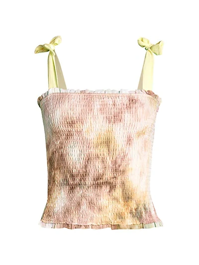 Shop Allison New York Tie-dyed Smocked Tank Top In Sorbet Tie Dye