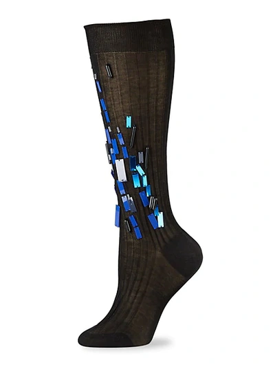 Shop Prada Embellished Cotton Socks In Nero Blue