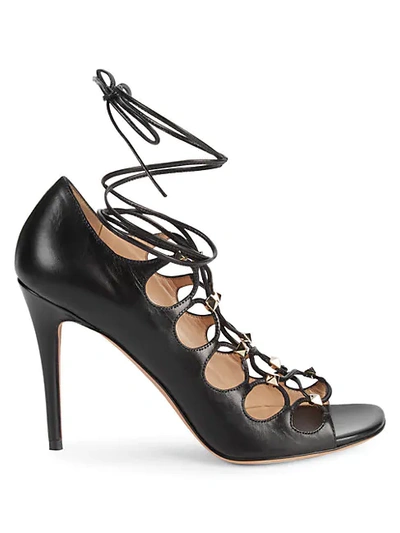 Shop Valentino Rosso Embellished Leather Sandals In Nero