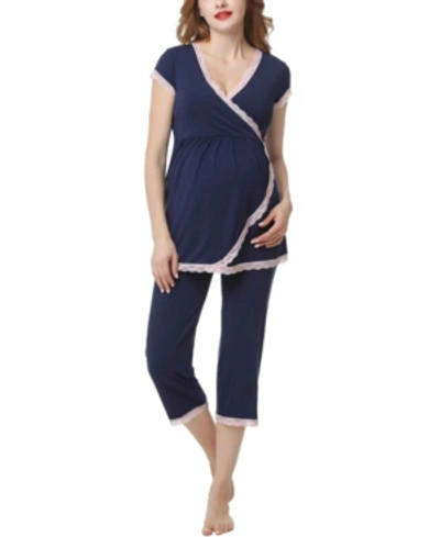 Shop Kimi & Kai Cindy Maternity Nursing Pajama Set In Navy