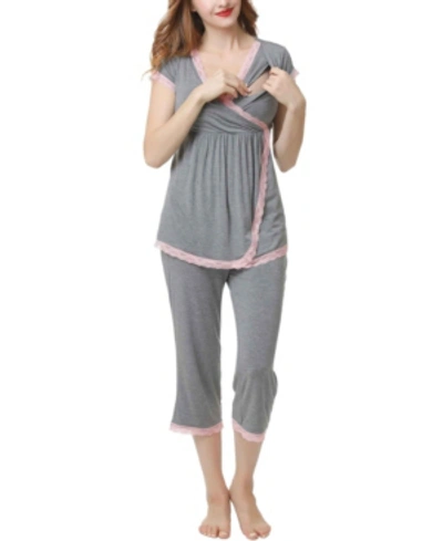 Shop Kimi & Kai Cindy Maternity Nursing Pajama Set In Gray