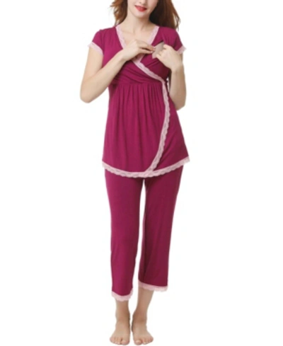 Shop Kimi & Kai Cindy Maternity Nursing Pajama Set In Berry