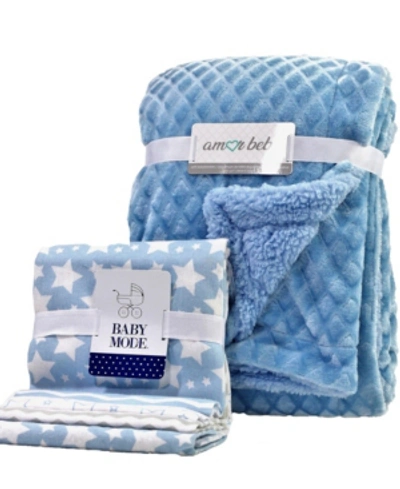 Shop 3stories Baby Boy Or Baby Girl 5 Piece Blanket Gift Set In Blue