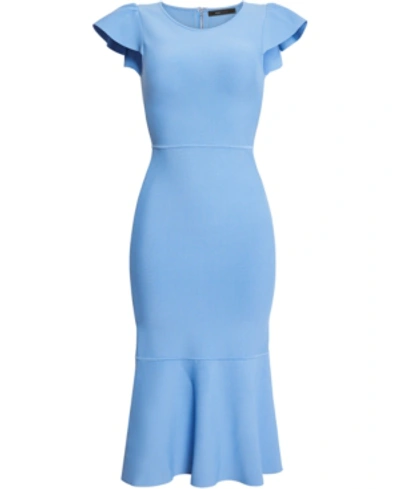 Shop Bcbgmaxazria Flounce-hem Sweater Dress In Cassis Blue