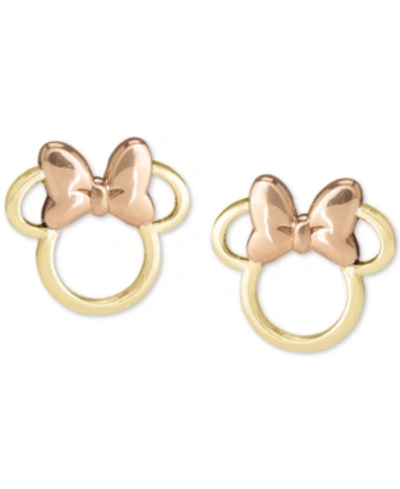 Shop Disney Children's Minnie Mouse Silhouette Stud Earrings In 14k Gold & Rose Gold