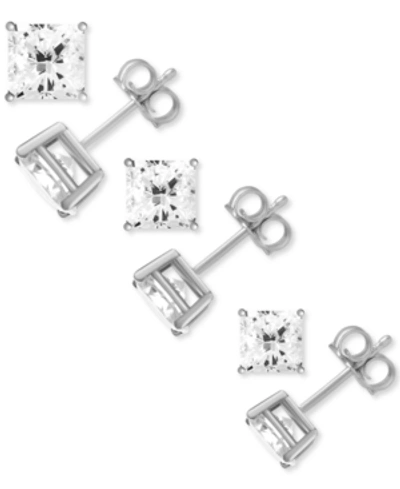 Shop Essentials 3-pc. Set Silver Plated Square Cubic Zirconia Stud Earrings
