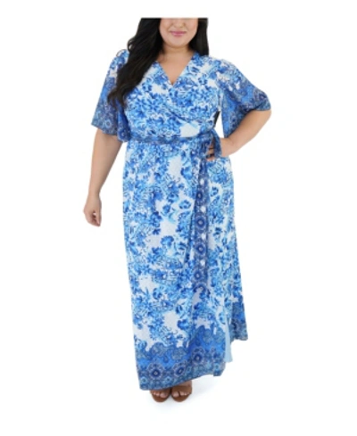Shop Maree Pour Toi Border Printed Maxi Dress In Blue White