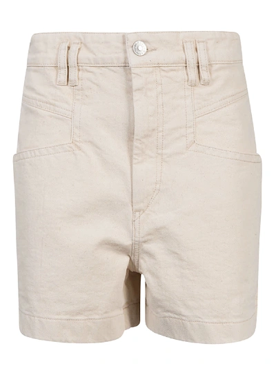 Shop Isabel Marant Denim Rear Patch Shorts In Ecru
