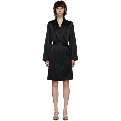 Shop La Perla Black Silk Short Robe In 0002 Nero